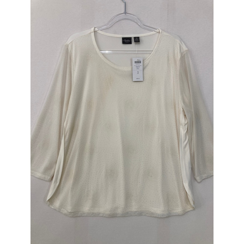 New Chico's Travelers Charlotte Top‎ size XL/3 Ecru Gold Swirl Stretch Knit